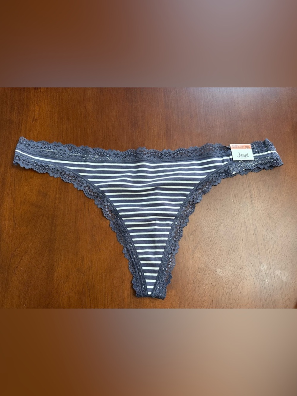Jenni Striped Lace-Trim Thong XXXL